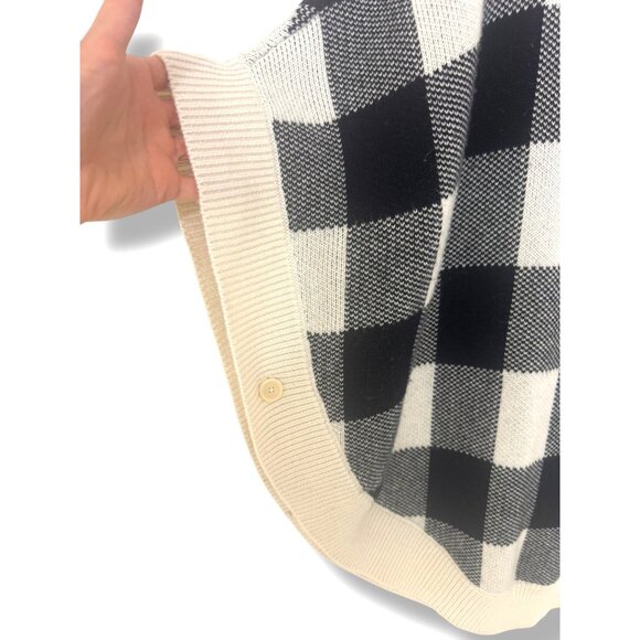 Talbots Lambswool Black Creme Buffalo‎ Check Plaid Poncho Size M Cape Sweater - Picture 3 of 6